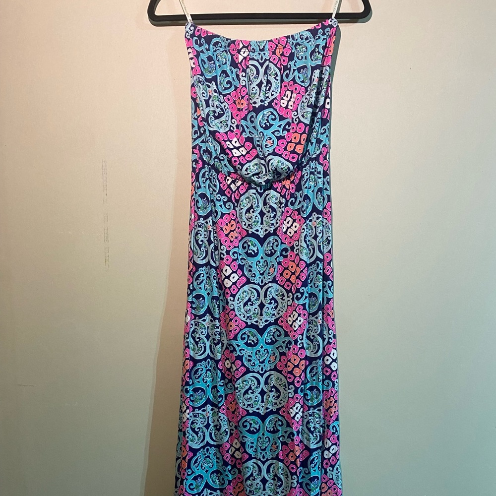 Lilly Pulitzer Strapless Patterned Maxi Dress Excellent Condition - Size Small